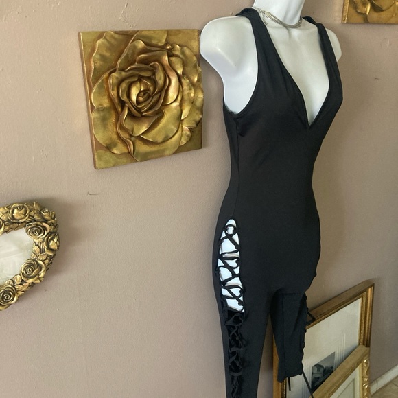 Fashion Nova Pants - Black Cutout Jumpsuit